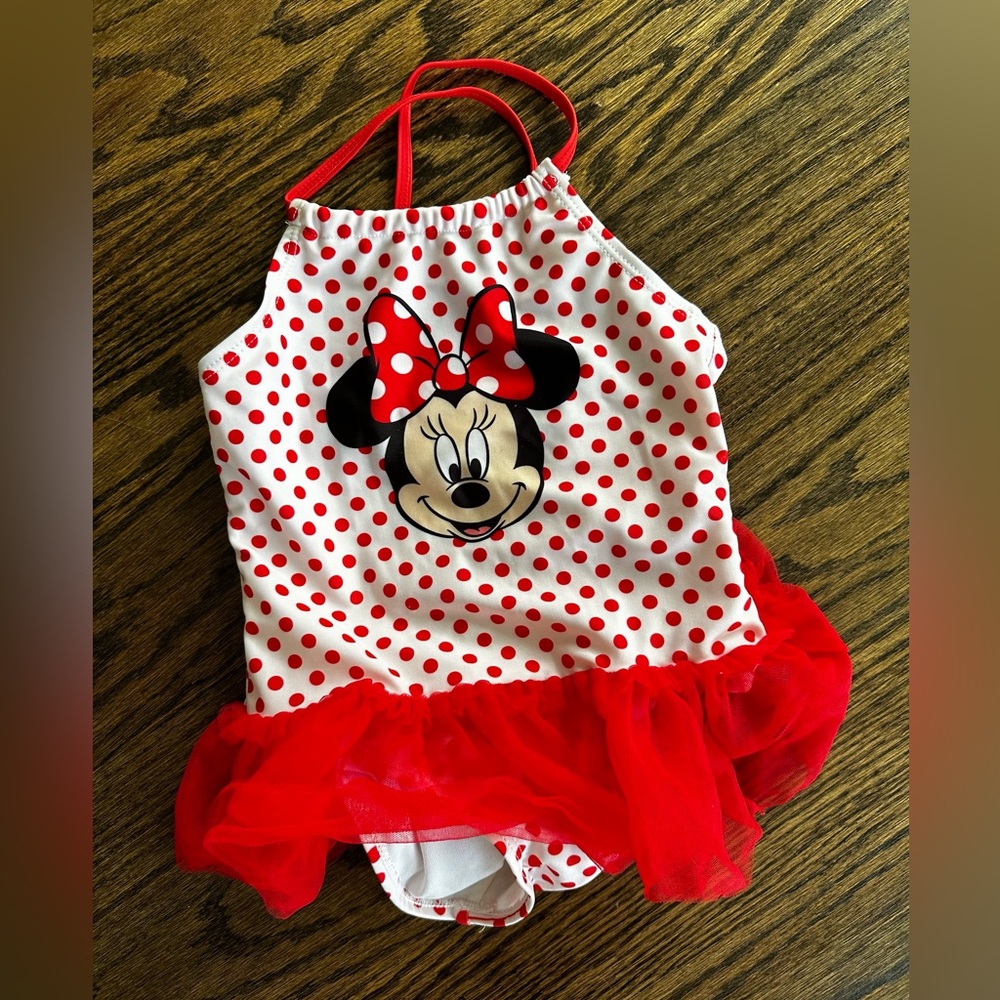 Disney Adorable Minnie Mouse Red Poka Dot Little Girl Size 5 Bathingsuit
